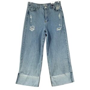 Almost Famous Ultra High Rise Wide Cuff Distressed Jeans Size 9  NWT